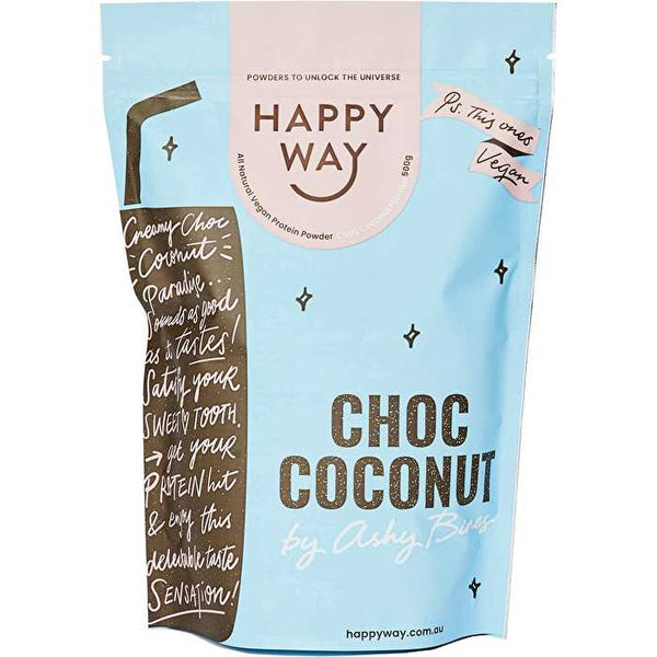 Happy Way Ashy Bines Vegan Protein Powder Choc Coconut 500g