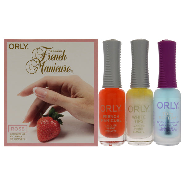 Orly The Original French Manicure Kit Rose by Orly for Women - 4 Pc Kit 0.3oz Top2 Botton Base Coat Plus Topcoat, 0.3oz Nail Lacquer - White Tips, 0.3oz Nail Lacquer - Bare Rose, Tip Guides - White
