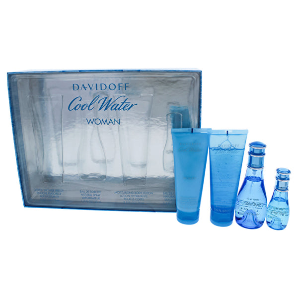 Davidoff Cool Water For Women - 4 Pc Gift Set Eau De Toilette Spray 75ml/2.5oz Gentle Shower Breeze 75ml/2.5oz Moisturizing Body Lotion 15ml/0.5oz Eau De Toilette Spray 50ml/1.7oz