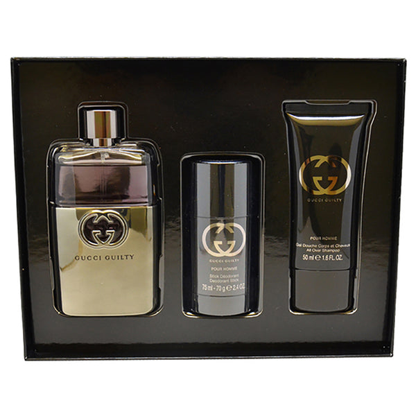 Gucci Gucci Guilty by Gucci for Men - 3 Pc Gift Set 3oz EDT Spray, 2.4oz Deodorant Stick, 1.6oz All Over Shampoo
