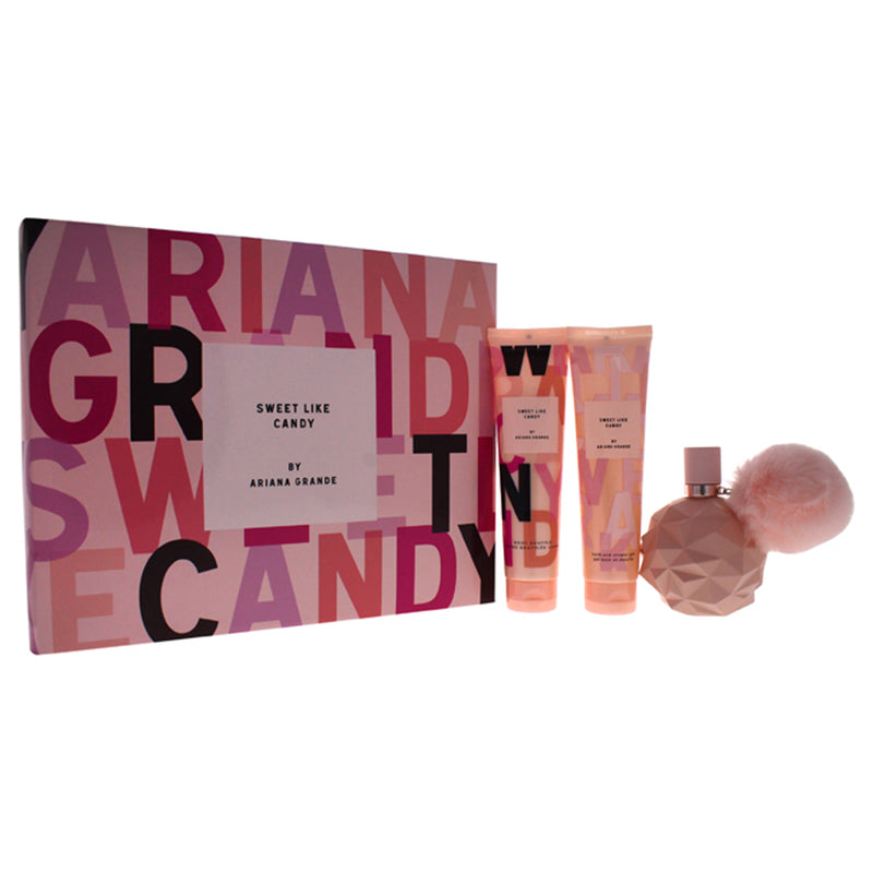 Ariana Grande Sweet Like Candy by Ariana Grande for Women - 3 Pc Gift Set 3.4oz EDP Spray, 3.4oz Body Souffle, 3.4oz Bath Shower Gel