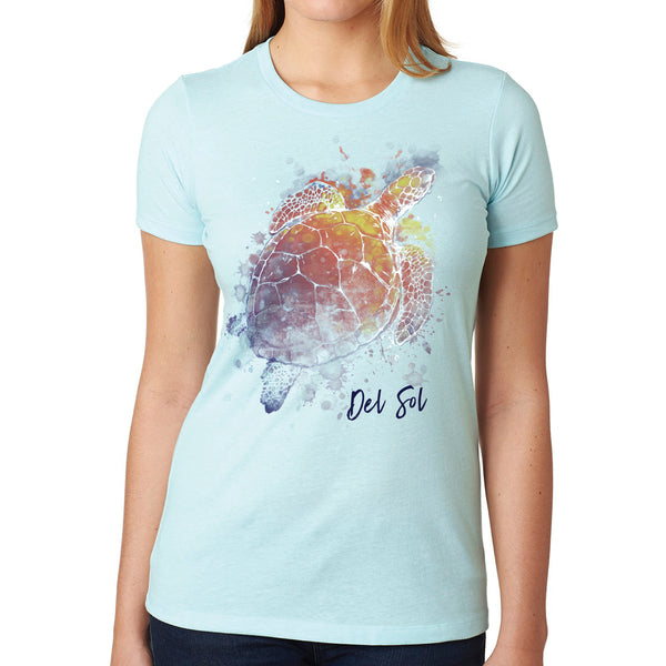 DelSol Girls Crew Tee - Turtle Splash-Ice Blue by DelSol for Women - 1 Pc T-Shirt (Small)