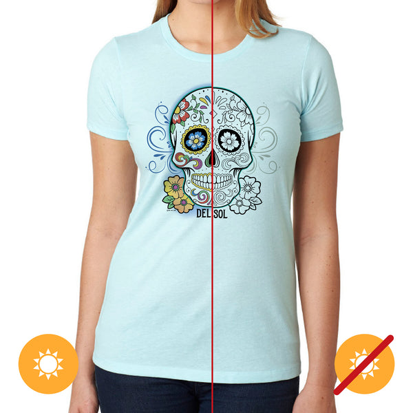 Delsol Day of the Dead T-Shirt - Ice Blue by Delsol for Unisex - 1 Pc T-Shirt (Small)