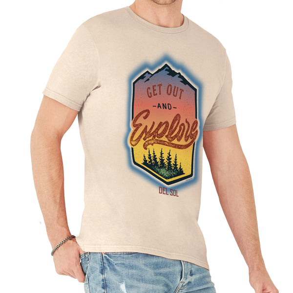 DelSol Men Crew Tee - Get Out And Explore - Beige by DelSol for Men - 1 Pc T-Shirt (Medium)