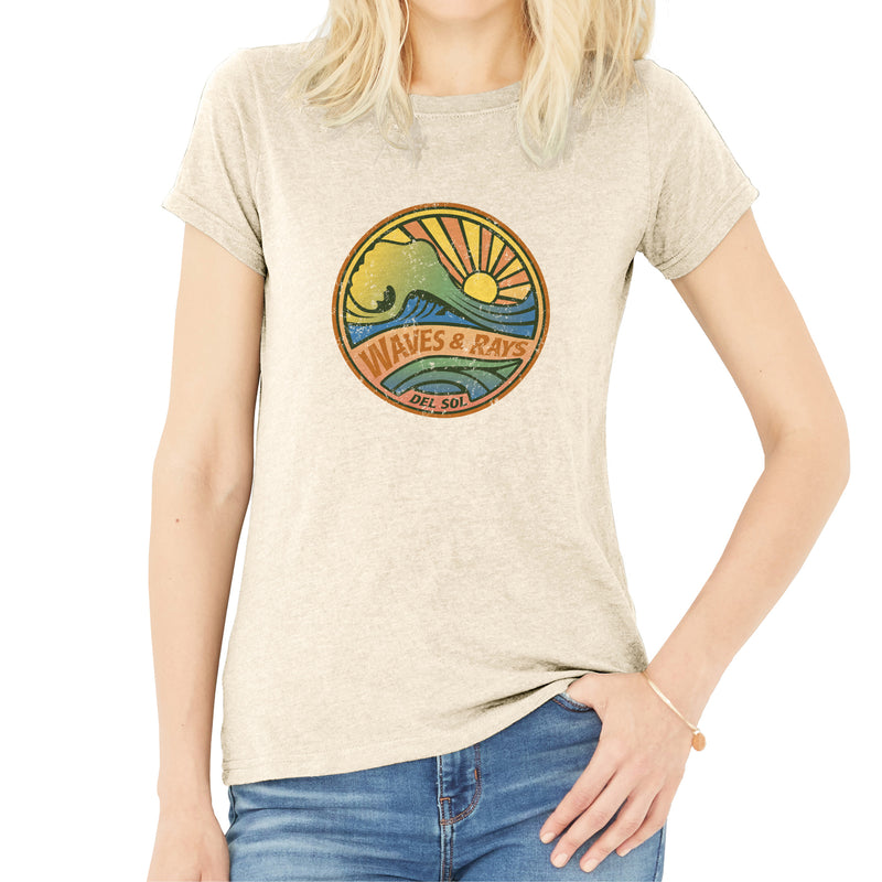 DelSol Women Crew Tee - Waves and Rays - Beige by DelSol for Women - 1Pc T-Shirt (Large)