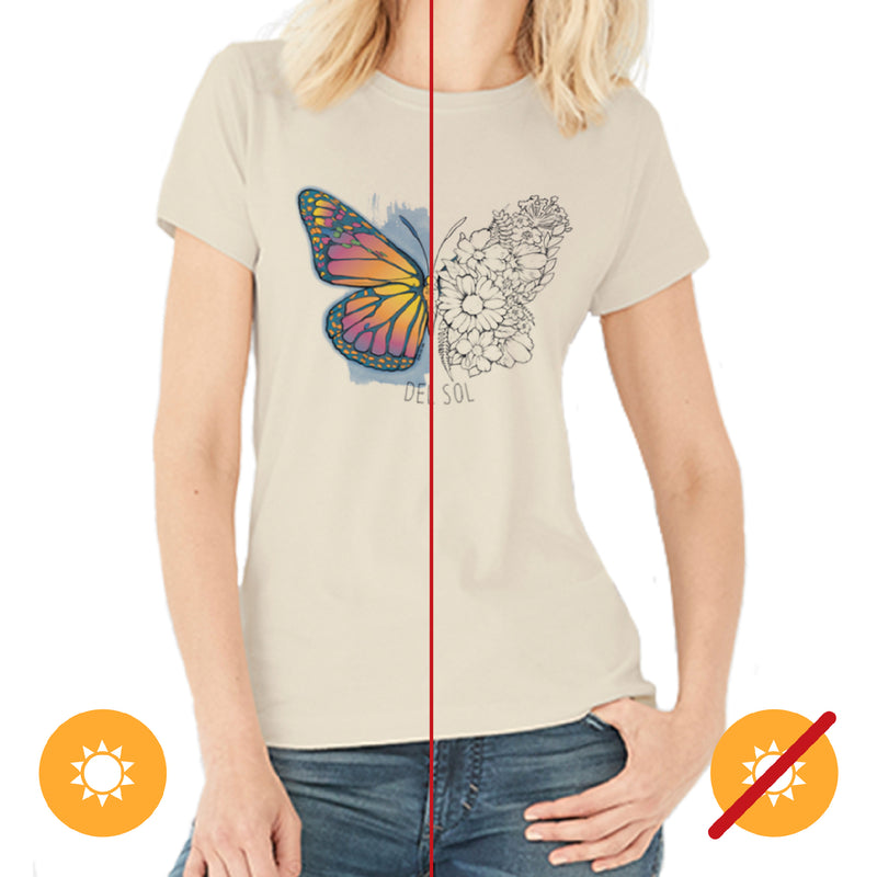 DelSol Women Crew Tee - Butterfly Floral - Beige by DelSol for Women - 1 Pc T-Shirt (XL)