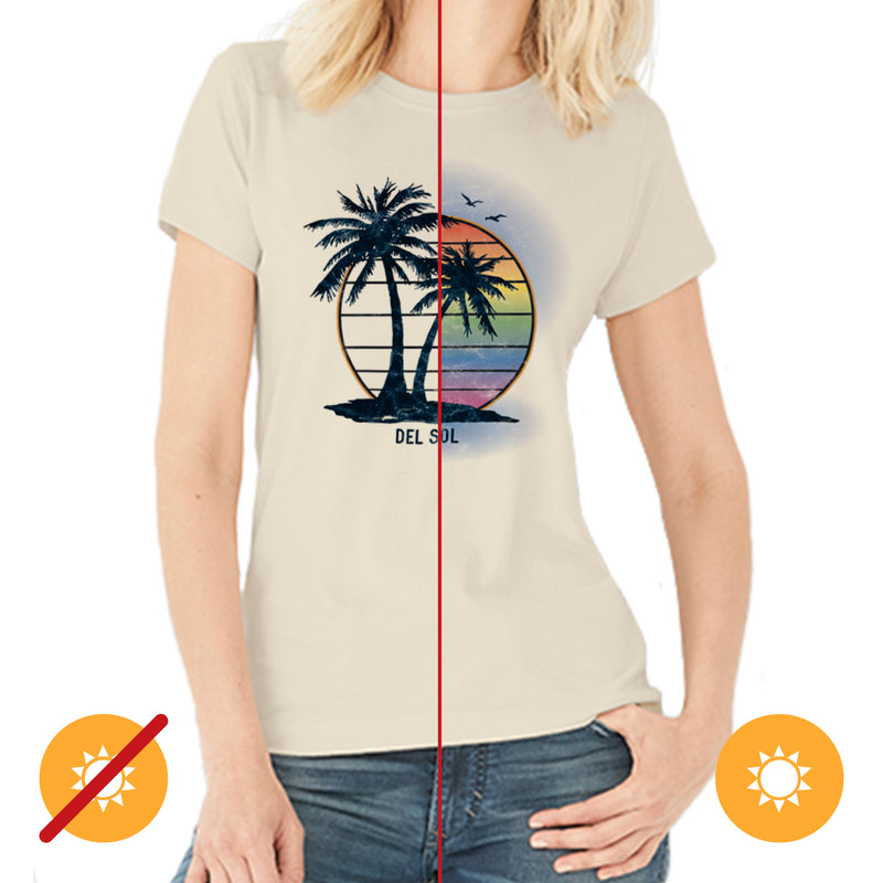 DelSol Women Crew Tee - Island Palm Sunset - Beige by DelSol for Women - 1 Pc T-Shirt (XL)