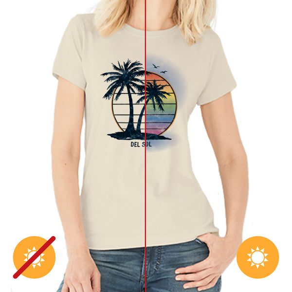 DelSol Women Crew Tee - Island Palm Sunset - Beige by DelSol for Women - 1 Pc T-Shirt (Large)