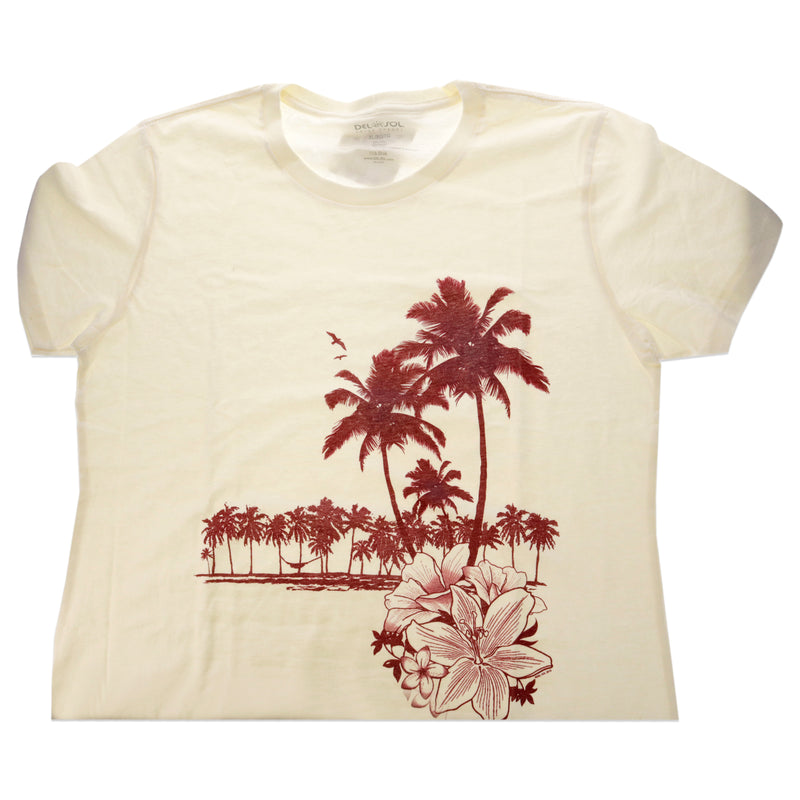 Delsol Womens Boyfriend Tee - Palms and Floral Sunset by Delsol for Women - 1 Pc T-Shirt (XL)