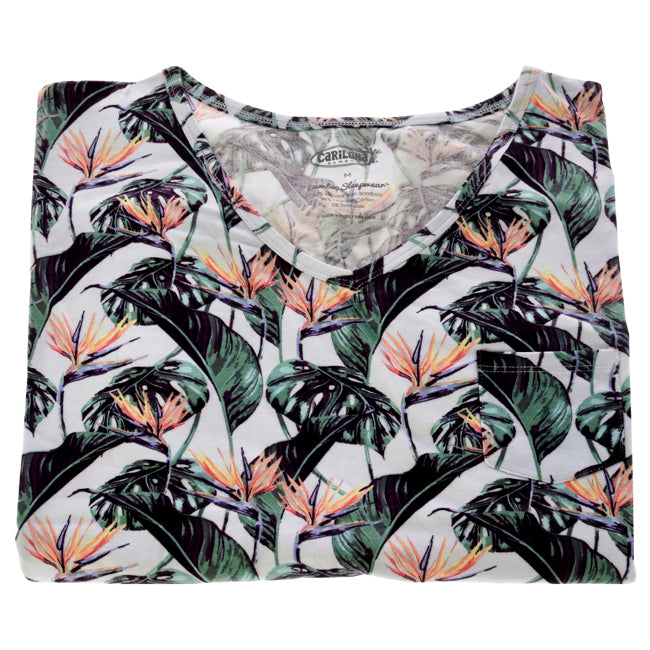 Bamboo Sleep V-Neck Shirt - Birds Of Paradise by Cariloha for Women - 1 Pc T-Shirt (M)