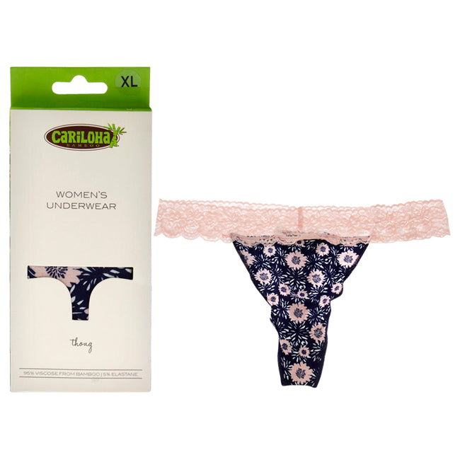 Bamboo Lace Thong - Navy Floral by Cariloha for Women - 1 Pc Underwear (XL)