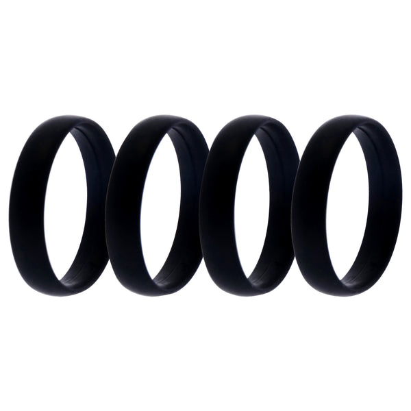 Silicone Wedding 6mm Smooth Ring Set - 4 Black by ROQ for Men - 4 x 15 mm Ring