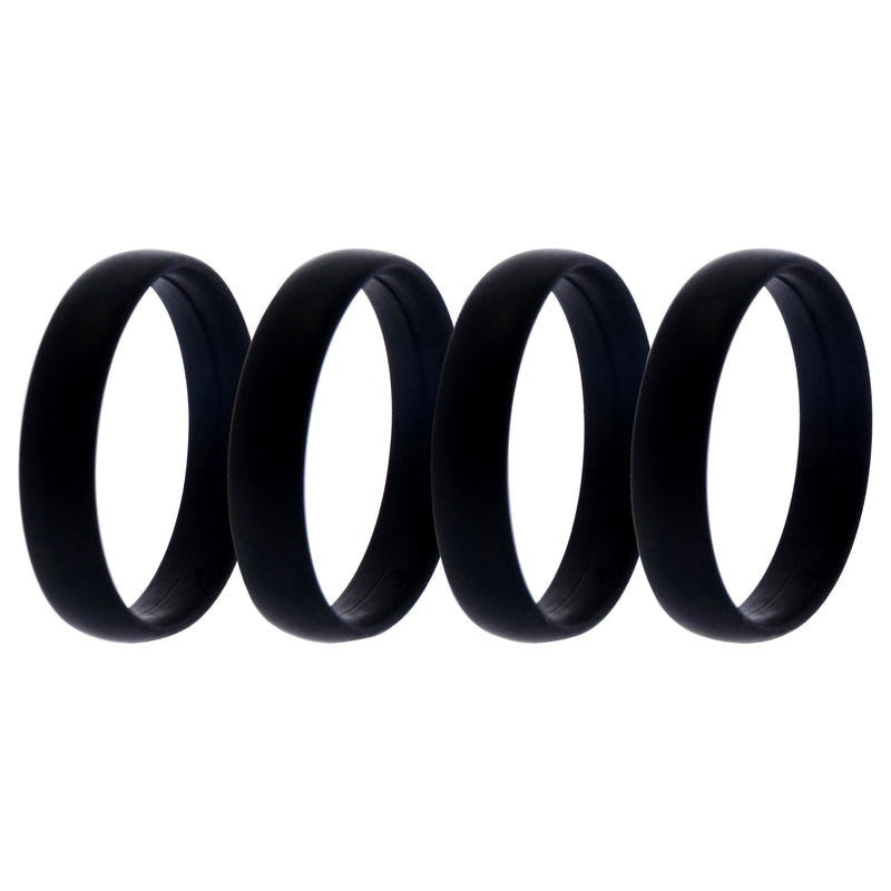 Silicone Wedding 6mm Smooth Ring Set - 4 Black by ROQ for Men - 4 x 15 mm Ring