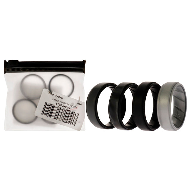Silicone Wedding BR Step Ring Set - Black-Camo by ROQ for Men - 4 x 13 mm Ring