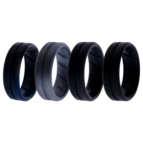 Silicone Wedding BR Middle Line Ring Set - Basic-Black-BlueC by ROQ for Men - 4 x 12 mm Ring