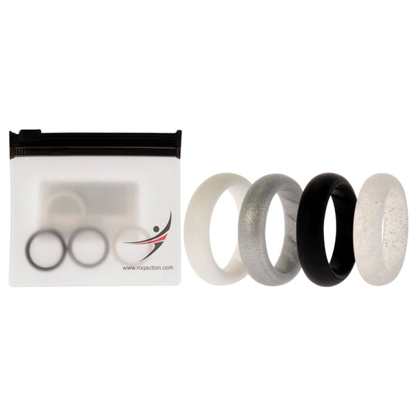 Silicone Wedding BR Solid Ring Set - Basic-Black-White by ROQ for Women - 4 x 4 mm Ring