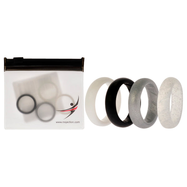 Silicone Wedding BR Solid Ring Set - Basic-Black-White by ROQ for Women - 4 x 6 mm Ring