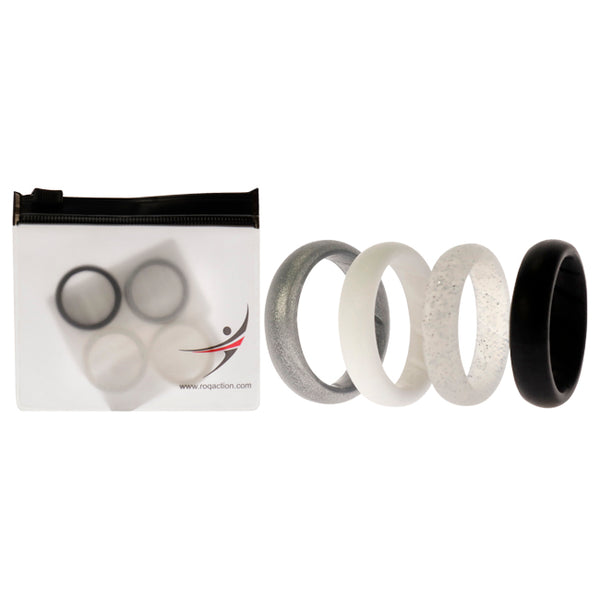 Silicone Wedding BR Solid Ring Set - Basic-Black-White by ROQ for Women - 4 x 7 mm Ring