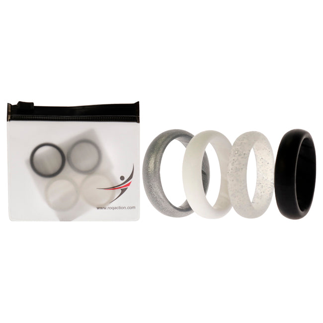 Silicone Wedding BR Solid Ring Set - Basic-Black-White by ROQ for Women - 4 x 7 mm Ring