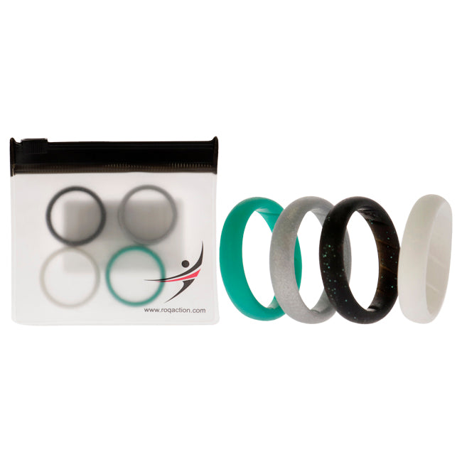 Silicone Wedding BR Solid Ring Set - Basic-Turqouise by ROQ for Women - 4 x 10 mm Ring