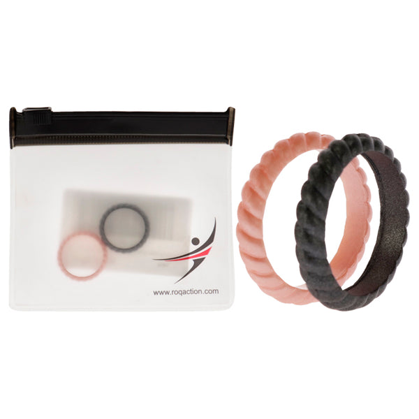 Silicone Wedding Stackble Braided Ring Set - Rose-Black by ROQ for Women - 2 x 4 mm Ring