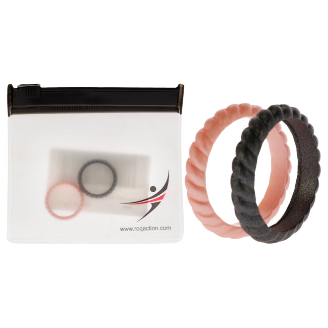 Silicone Wedding Stackble Braided Ring Set - Rose-Black by ROQ for Women - 2 x 4 mm Ring