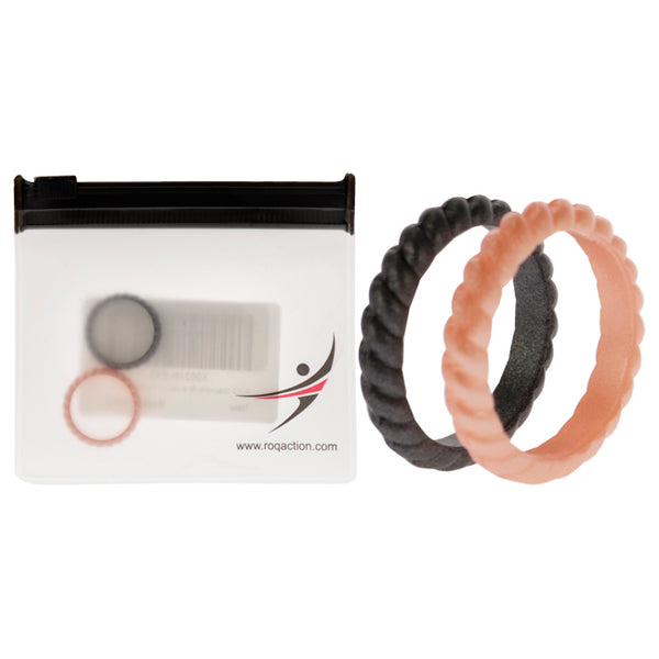 Silicone Wedding Stackble Braided Ring Set - Rose-Black by ROQ for Women - 2 x 5 mm Ring
