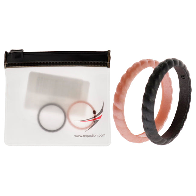 Silicone Wedding Stackble Braided Ring Set - Rose-Black by ROQ for Women - 2 x 10 mm Ring