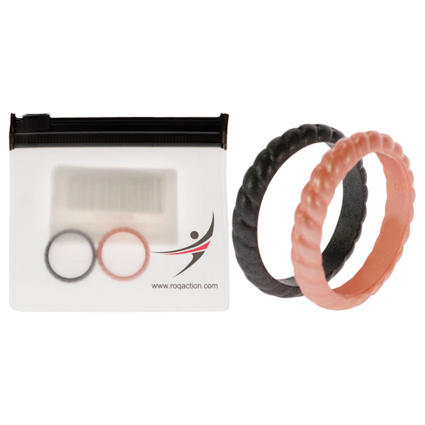 Silicone Wedding Stackble Braided Ring Set - Rose-Black by ROQ for Women - 2 x 11 mm Ring