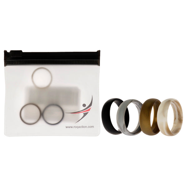 Silicone Wedding 6mm Smooth Ring Set - Marbles by ROQ for Women - 4 x 5 mm Ring