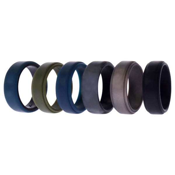 Silicone Wedding 2Layer Beveled 8mm Ring Set - Black-Camo by ROQ for Men - 6 x 11 mm Ring