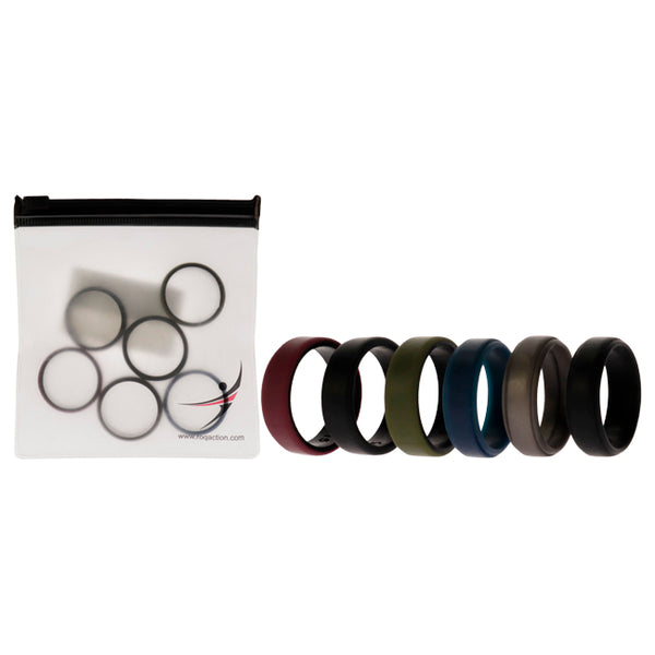 Silicone Wedding 2Layer Beveled 8mm Ring Set - Blue by ROQ for Men - 6 x 15 mm Ring