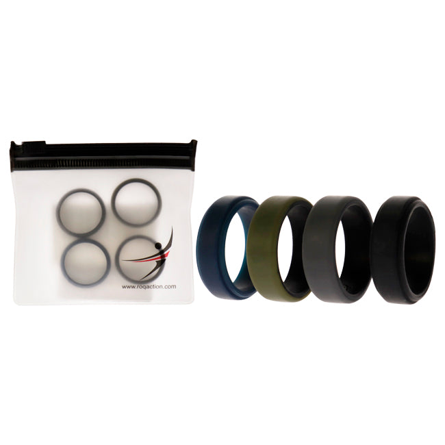 Silicone Wedding 2Layer Beveled 8mm Ring Set - Green by ROQ for Men - 4 x 9 mm Ring