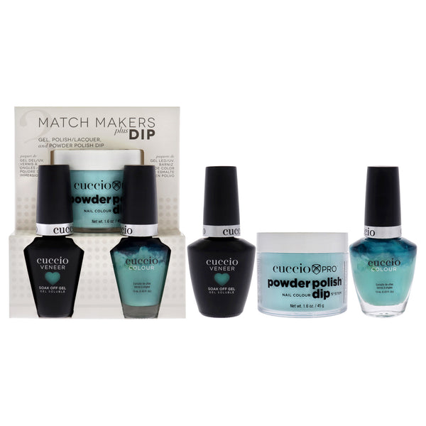 Cuccio Colour Match Makers Plus Dip - Aquaholic by Cuccio Colour for Women - 3 Pc 1.6oz Pro Powder Polish Dip System, 0.44oz Veneer Soak Off Gel, 0.43oz Colour Nail Polish