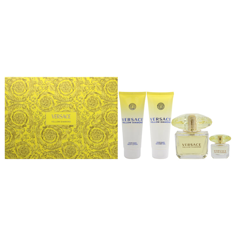 Versace Versace Yellow Diamond by Versace for Women - 4 Pc Gift Set 3oz EDT Spray, 3.4oz Shower Gel, 3.4oz Body Lotion, 5ml EDT Spray (Mini)