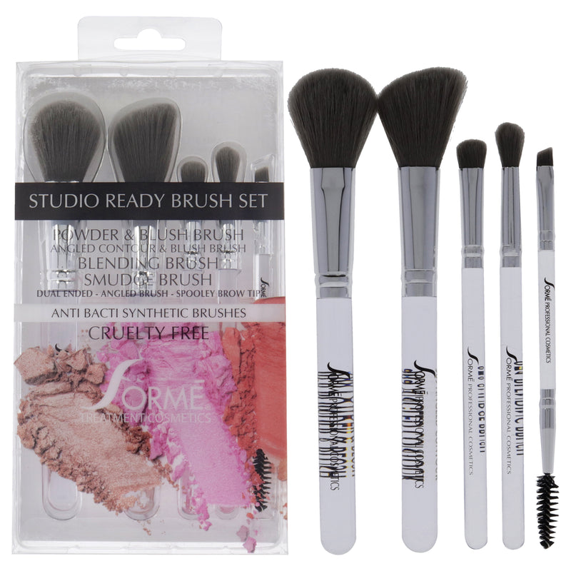 Sorme Cosmetics Professional Brush Set - Studio Ready by Sorme Cosmetics for Women - 5 Pc Powder and Blush Brush, Angled Contour and Blush Brush, Smudge Brush, Blending Brush, Dual Ended Angled Brush