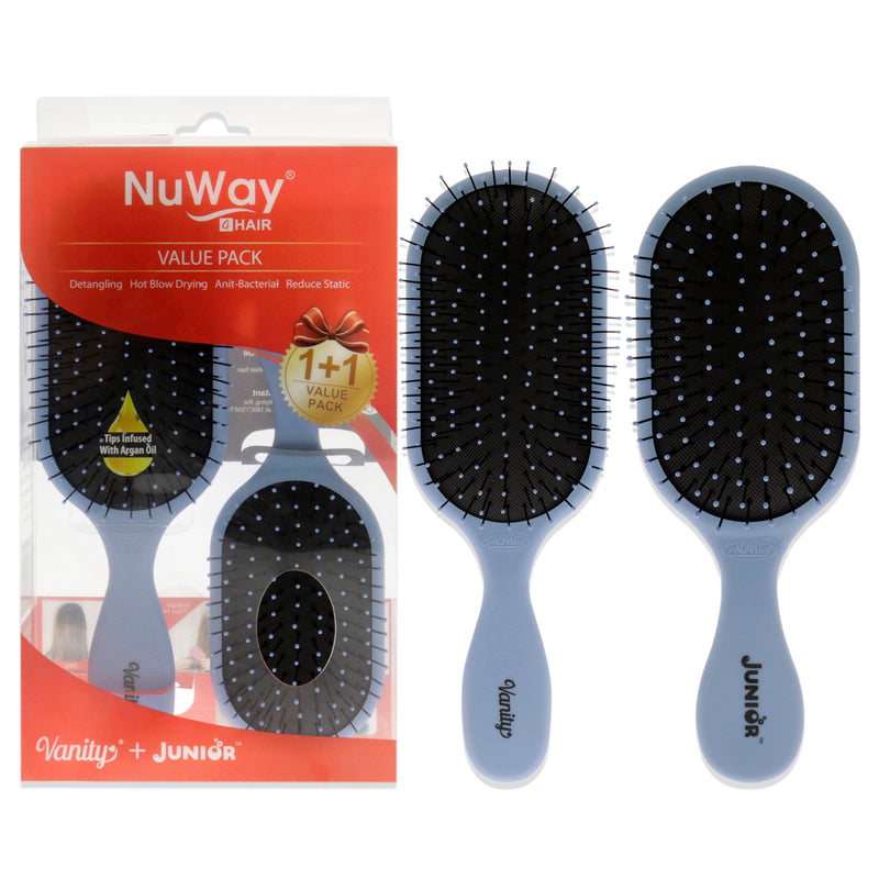 NuWay 4Hair Vanity and Junior Pro Hair Dryer Safe-Reduced Static Set - Blue by NuWay 4Hair for Unisex - 2 Pc Hair Brush