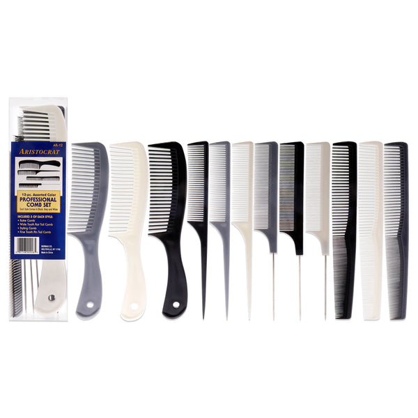 Aristocrat Assorted Color Professional Comb Set by Aristocrat for Unisex - 12 Pc Comb