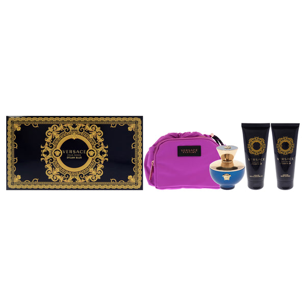 Versace Dylan Blue by Versace for Women - 4 Pc Gift Set - 3.4oz EDP Spray, 3.4oz Sublime Body Lotion, 3.4oz Sublime Bath and Shower Gel, Makeup Case