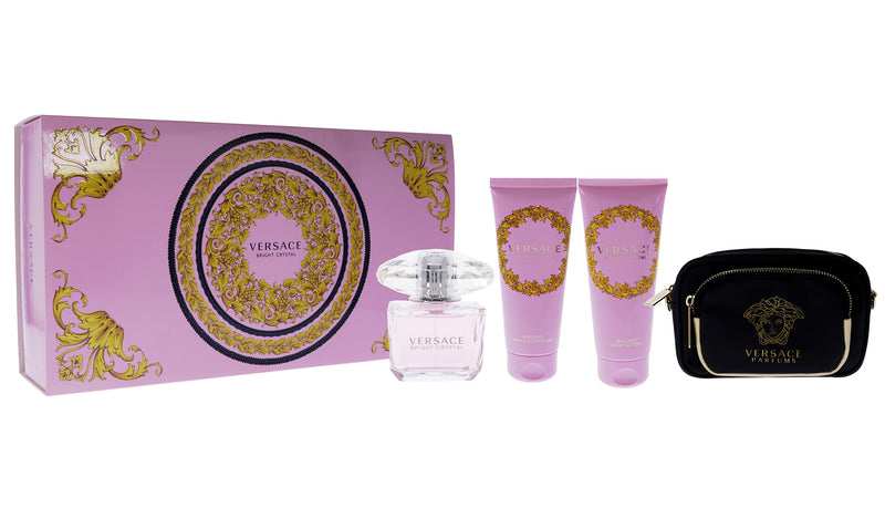 Versace Versace Bright Crystal by Versace for Women - 4 Pc Gift Set 3oz EDT Spray, 3.4oz Shower Gel, 3.4oz Body Lotion, Pouch