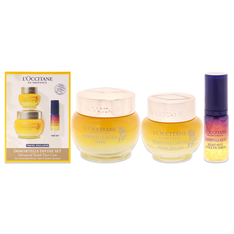 L'Occitane Immortelle Divine Set - Advance Youth Face Care by LOccitane for Unisex - 3 Pc 0.5oz Eye Balm, 1.7oz Cream, 0.16oz Oil-In-Serum