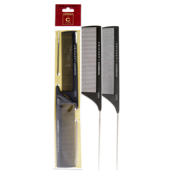 Cricket Carbon Comb Duo Set by Cricket for Unisex - 2 Pc Set 1pc Seamless Fine Tooth Pattern Metal Rattail Comb -  C50M , 1pc Seamless Medium Tooth Pattern Metal Rattail Comb - C55M