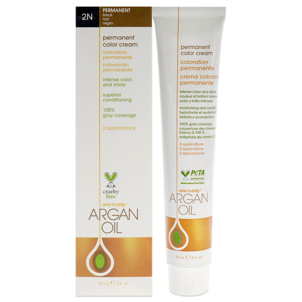 One n Only Argan Oil Permanent Color Cream - 2N Black by One n Only for Unisex - 3 oz Hair Color