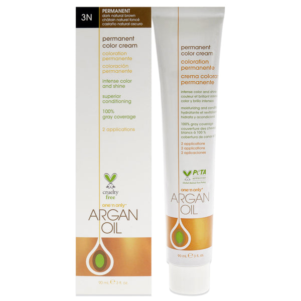 One n Only Argan Oil Permanent Color Cream - 3N Dark Natural Brown by One n Only for Unisex - 3 oz Hair Color