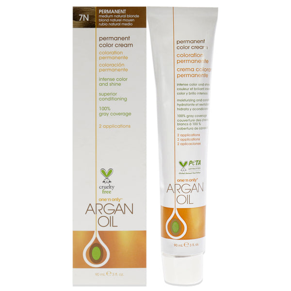 One n Only Argan Oil Permanent Color Cream - 7N Medium Natural Blonde by One n Only for Unisex - 3 oz Hair Color