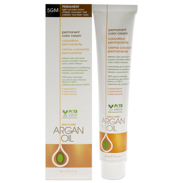 One n Only Argan Oil Permanent Color Cream - 5GM Light Root Beer Brown by One n Only for Unisex - 3 oz Hair Color