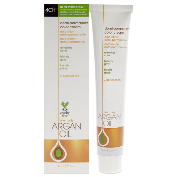 One n Only Argan Oil Demi-Permanent Color Cream - 4CH Medium Chocolate Brown by One n Only for Unisex - 3 oz Hair Color