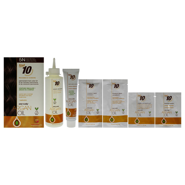 One n Only Argan Oil Fast 10 Permanent Hair Color Kit - 5N Natural Light Brown by One n Only for Unisex - 1 Pc Hair Color