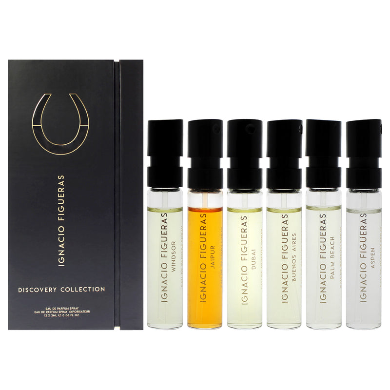 Ignacio Figueras Ignacio Figuras Discovery by Ignacio Figueras for Unisex - 12 Pc Mini Gift Set 2 x 0.06oz Winsor EDP Spray, 2 x 0.06oz Jaipur EDP Spray, 2 x 0.06oz Dubai EDP Spray, 2 x 0.06oz Buenos Aires EDP Spray, 2 x 0.06oz Palm Beach EDP Spray, 2 x 0