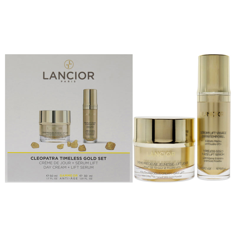 Lancior Timeless Gold Cleopatra Set by Lancior for Unisex - 2 Pc 1.7oz Youth Precious Cream - Day Lift, 1oz Timeless Gold Face Lift Serum